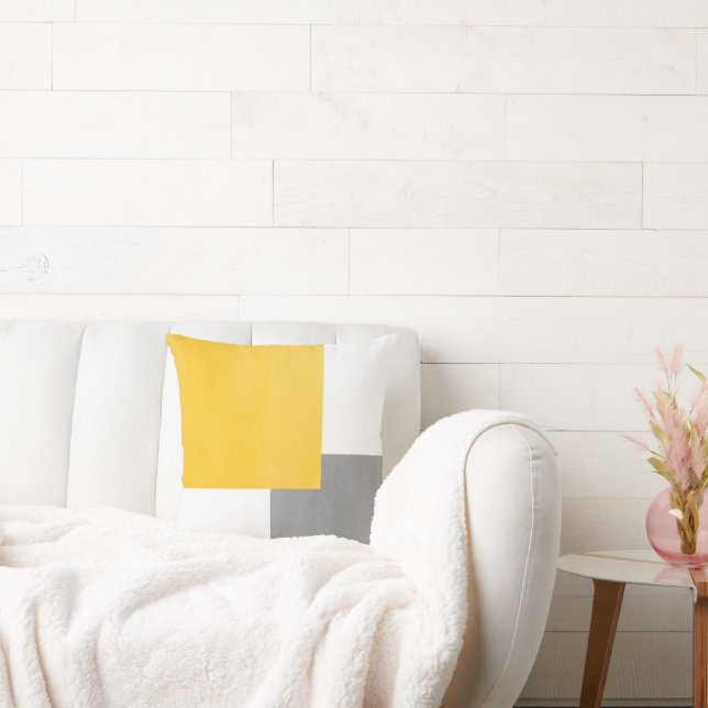 Yellow Grey White Geometric Block Cushion (Couch)