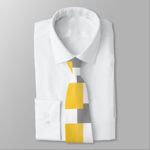 Yellow Grey White Geometric Pattern Tie