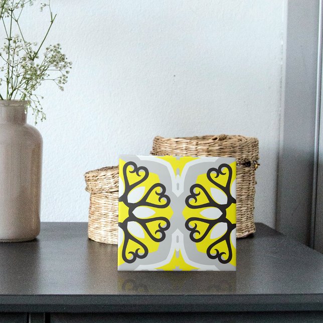 Yellow Grey White Mosaic Floral Geometric Pattern Ceramic Tile (Creator Uploaded)