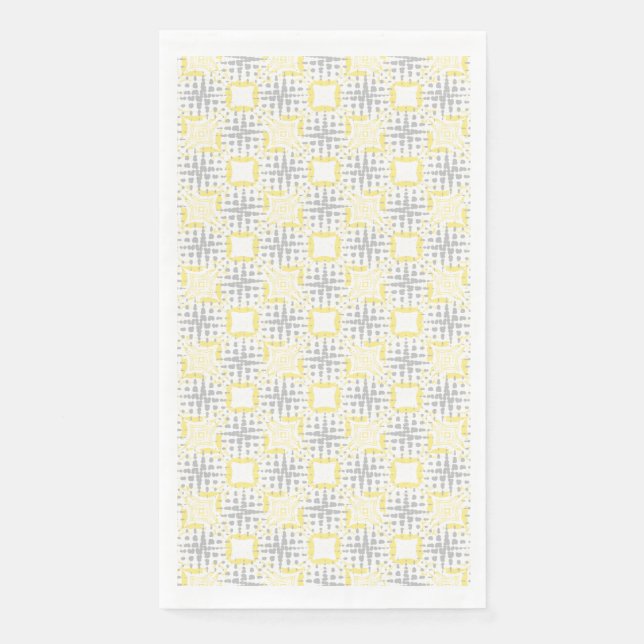 Yellow, Grey, & White Seismic Waves Pattern Napkin (Front)