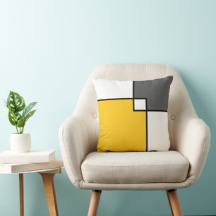 Yellow Grey White Squares Throw Pillow