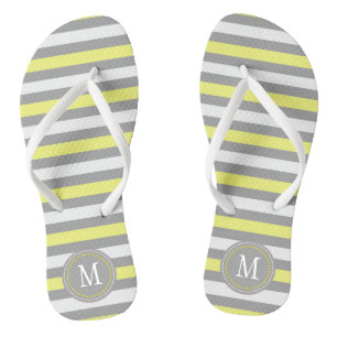 Yellow Grey White Stripe Monogram Thongs