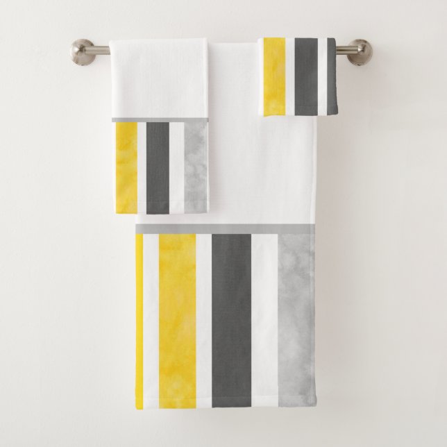 Yellow Grey White Stripes Bath Towel Set (Insitu)