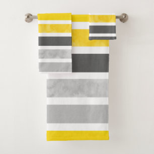 Yellow Grey White Stripes Bath Towel Set