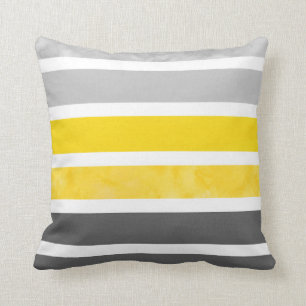 Yellow Grey White Stripes Cushion