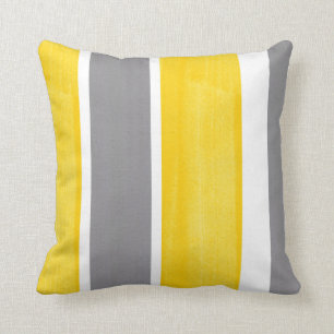 Yellow Grey White Stripes Modern 2 Cushion