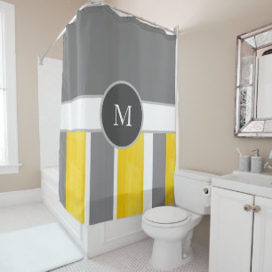 Yellow Grey White Stripes Modern 2 Shower Curtain