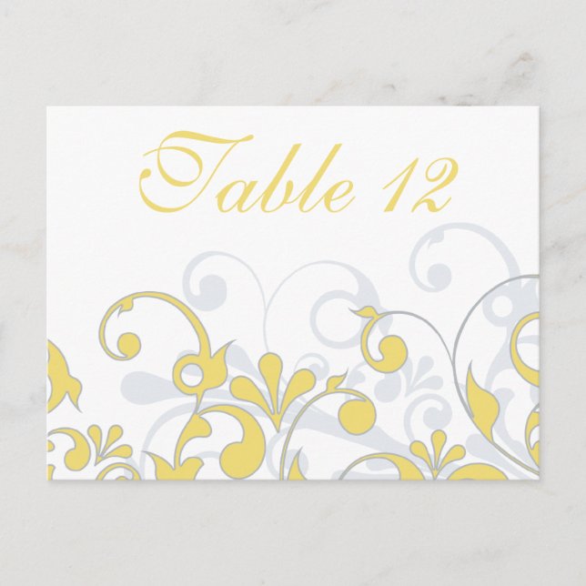 Yellow, Grey, & White Wedding Table Cards (Front)