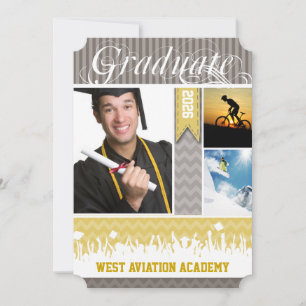 Yellow Grey Zig Zag Senior 3 Pictures Class of Announcement