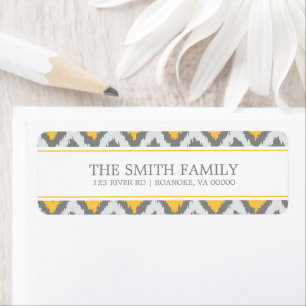 Yellow Grey Zigzag Tribal Pattern Return Address Label