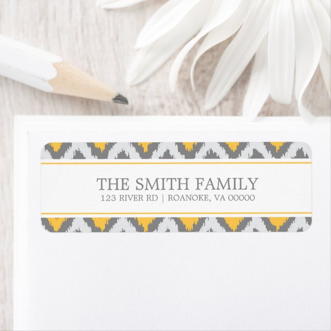 Yellow Grey Zigzag Tribal Pattern Return Address Label (Insitu)