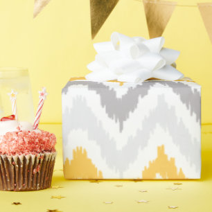 Yellow Grey Zigzags Ikat Pattern Wrapping Paper
