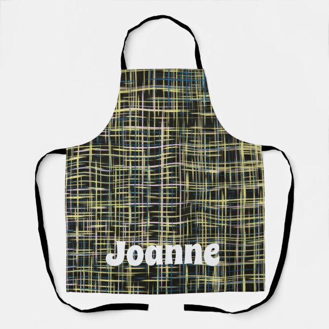 Yellow Grid Lines Art Pattern Apron (Front)
