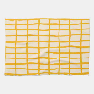 Yellow grid simple pattern tea towel