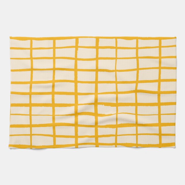 Yellow grid simple pattern tea towel (Horizontal)