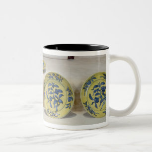 Yellow ground dishes painted in underglaze Two-Tone coffee mug
