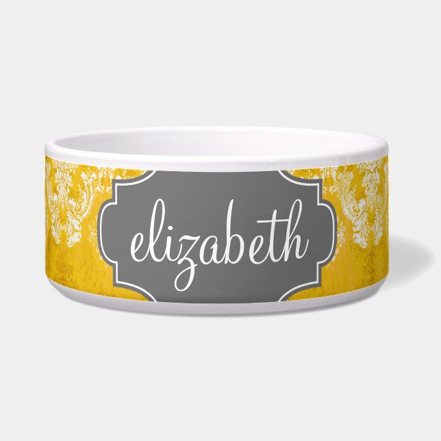 Yellow Grunge Damask Pattern with Custom Text (Front)
