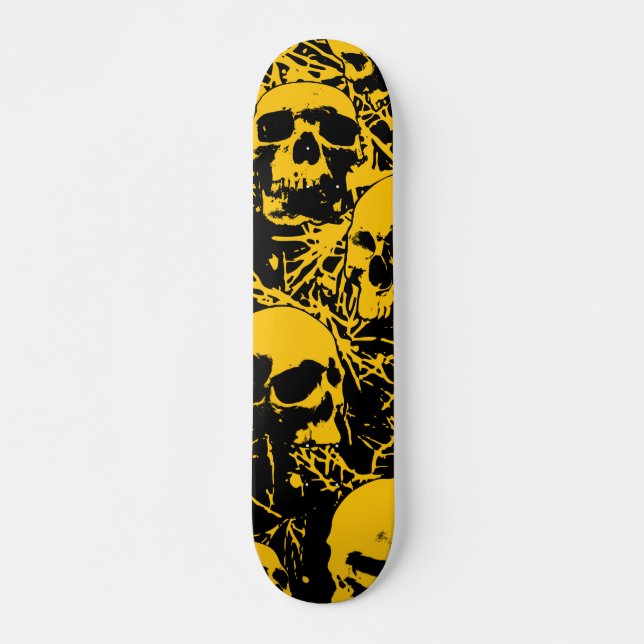 Yellow Grunge Skulls Skateboard (Front)