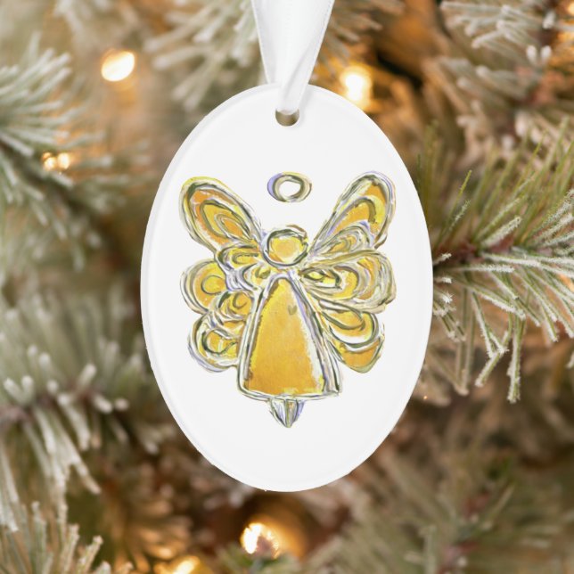 Yellow Guardian Angel Art Holiday Pendant Ornament (Tree)