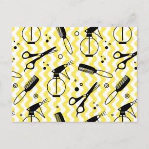 Yellow Hairdresser Tool Pattern Holiday Postcard