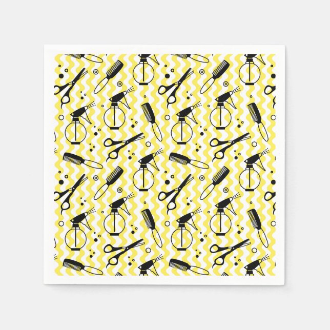 Yellow Hairdresser Tool Pattern Napkin (Front)