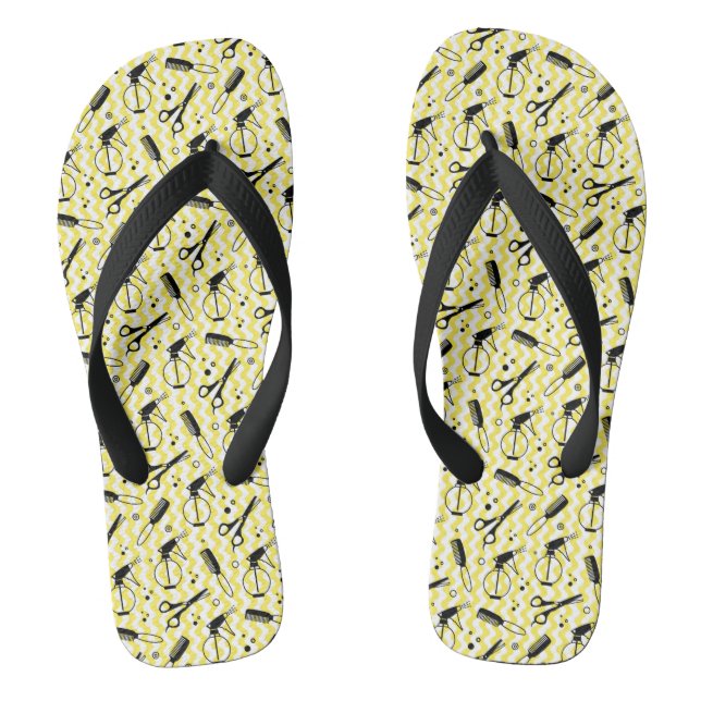 Yellow Hairdresser Tool Pattern Thongs (Footbed)