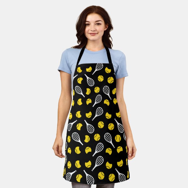 Yellow Half Tennis Balls and White Rackets Pattern Apron (Worn)
