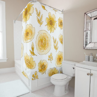 Yellow Hand Drawn Flowers Shower Curtain