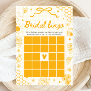 Yellow Hand Drawn Honey Bee Bridal Bingo Game Invitation
