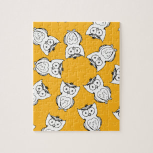 Yellow Hand Drawn Owl Pattern Owl Cartoon Jigsaw Puzzle