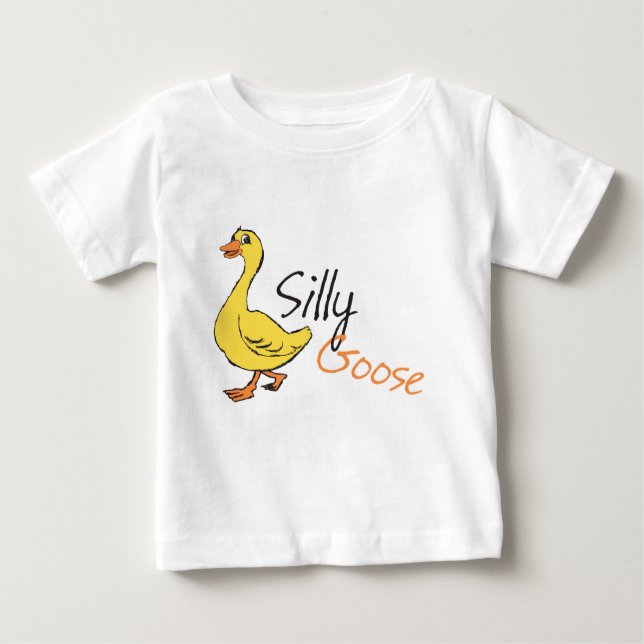 Yellow Hand Drawn Silly Goose Baby Goose Cartoon Baby T-Shirt (Front)
