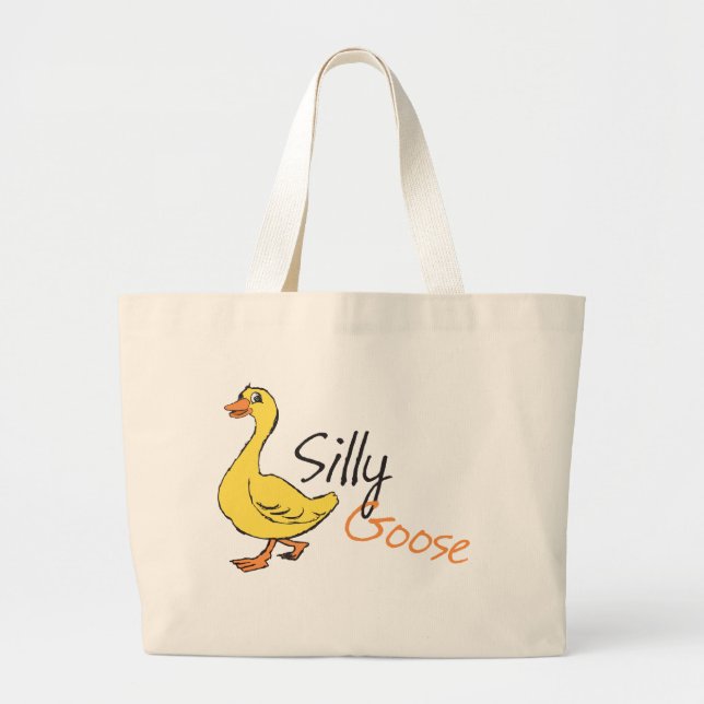 Yellow Hand Drawn Silly Goose Baby Goose Cartoon Large Tote Bag (Front)