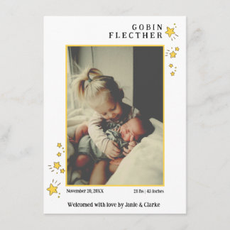 Yellow Hand-drawn Star Doodle Photo Birth Announcement