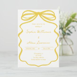 Yellow Hand Written Pinstripes Whimsical Wedding Invitation