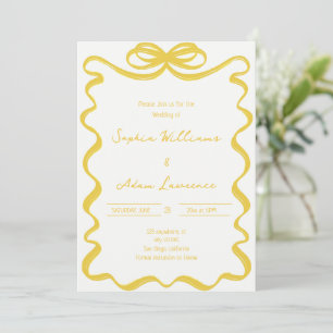 Yellow Hand Written Pinstripes Whimsical Wedding Invitation