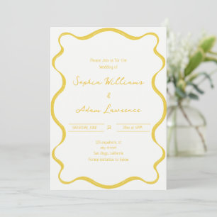 Yellow Hand Written Pinstripes Whimsical Wedding Invitation