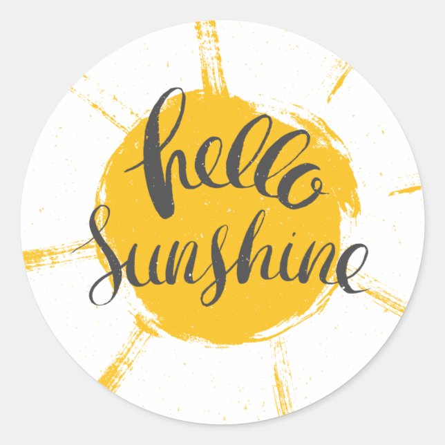 Yellow HandDrawn Sun Hello Sunshine Image Text Art Classic Round Sticker (Front)