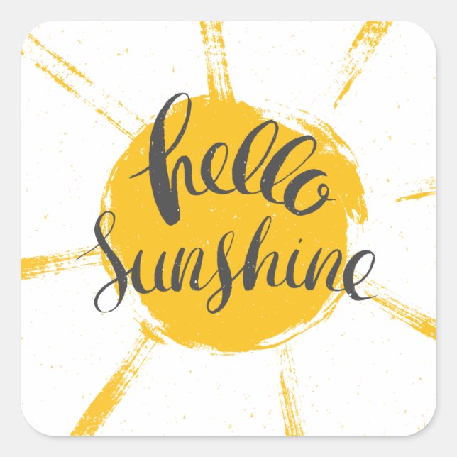 Yellow HandDrawn Sun Hello Sunshine Image Text Art Square Sticker (Front)