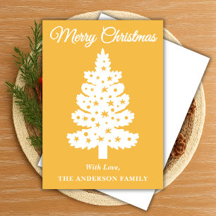 Yellow Handwritten Script Christmas Tree Holiday Card