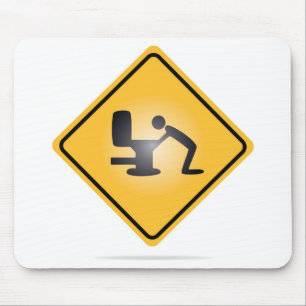 Yellow hangover warning sign mousepad