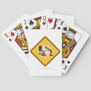 Yellow hangover warning sign playing cards