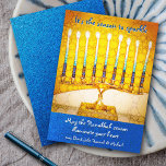 Yellow Hanukkah Menorah Season To Sparkle Script Holiday Card<br><div class="desc">“It’s the season to sparkle.” A close-up photo illustration of a bright, colourful, yellow gold artsy menorah and turquoise blue glitter helps you usher in the holiday of Hanukkah. Feel the warmth and joy of the holiday season whenever you send this stunning, colourful Hanukkah flat greeting card. Matching envelopes, stickers,...</div>