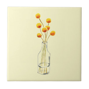 Yellow happy Billy Button flowers Australian art Ceramic Tile
