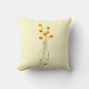 Yellow happy Billy Button flowers Australian art Cushion