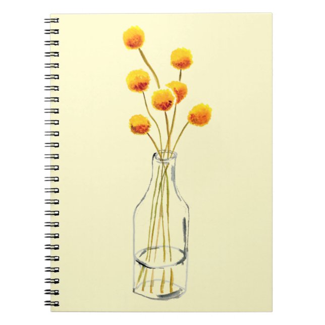 Yellow happy Billy Button flowers Australian art Notebook (Front)