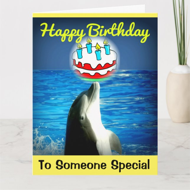 Yellow Happy Birthday Dolphin Art Card (Front)