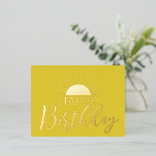 Yellow Happy Birthday Sunshine Real Gold   Foil Holiday Postcard