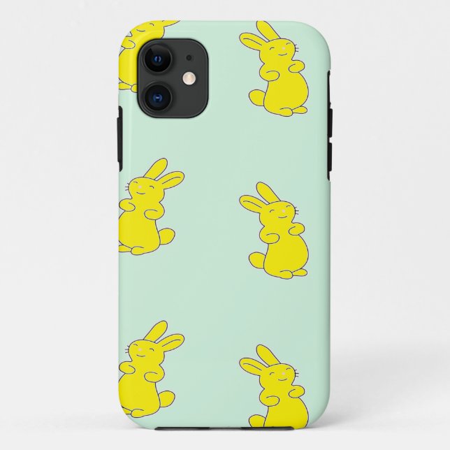 Yellow happy bunnies on teal Case-Mate iPhone case (Back)