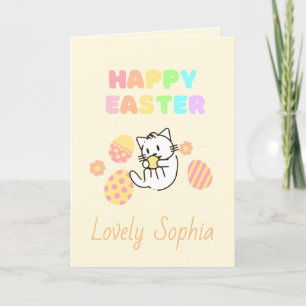 Yellow Happy Easter Cat Holiday Card