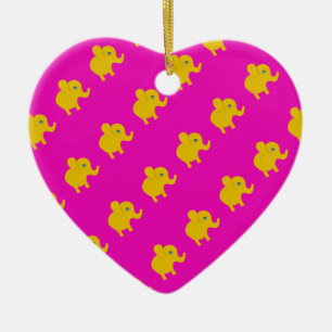 Yellow happy elephant and pink background ceramic tree decoration